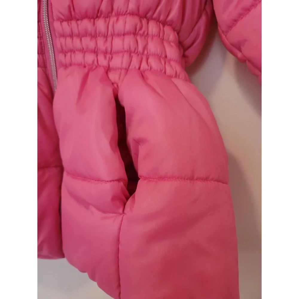 R1881 By S.Rothschild L(14) Pink Puffer Jacket Hooded Faux Fur Big Girls Neon